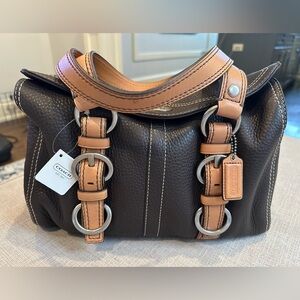 Coach Dark Brown and Tan Leather Shoulder Bag
